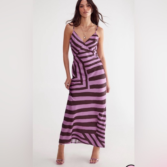 Nasty Gal Dresses & Skirts - Nasty Gal Purple Satin Abstract Stripe Maxi Slip Dress | NWT Size 4